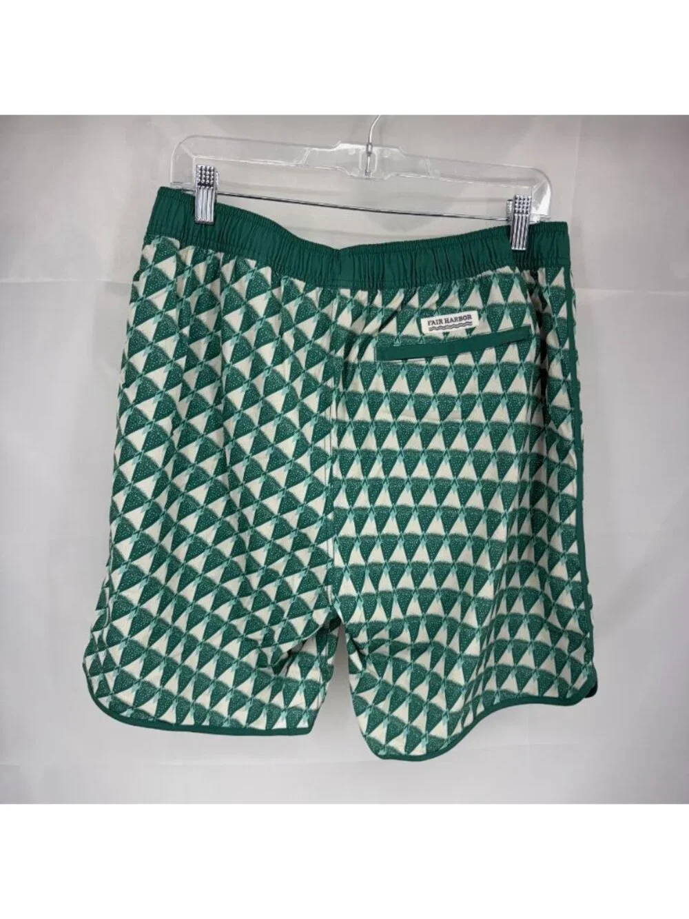 Fair Harbor Men L Anchor Trunk Swim Short Green Geometric Lined Beach Island